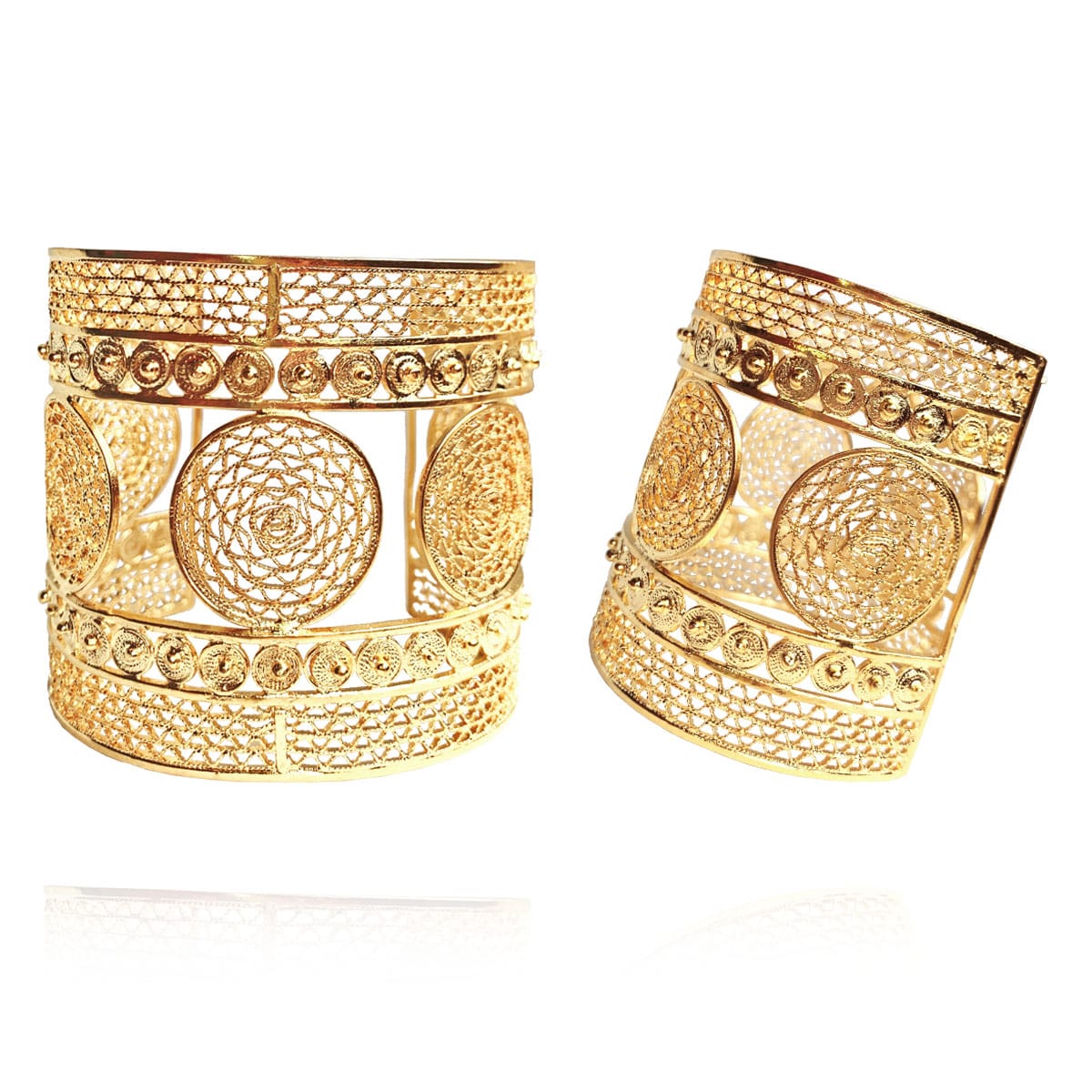 Handmade in bronze and gold plated with 24k gold, using filigree technique. Nickel Free.