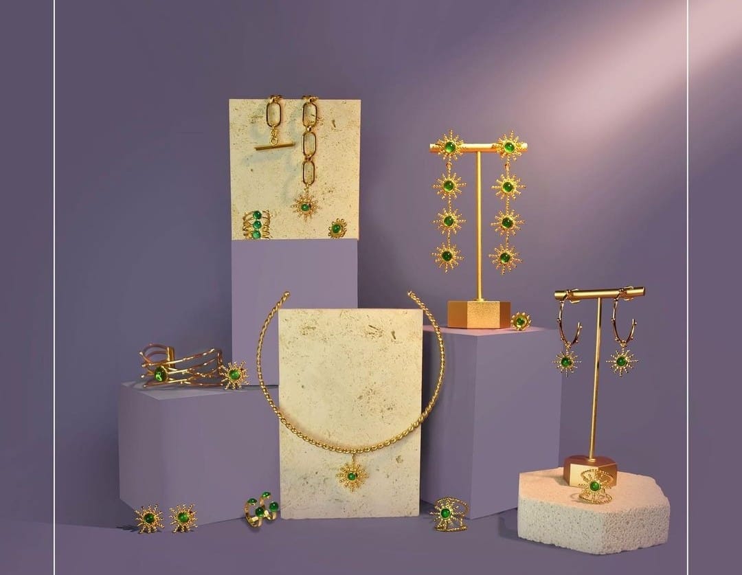 A statement piece created to shine bright. Hand made, 24k gold plated, emerald gem
